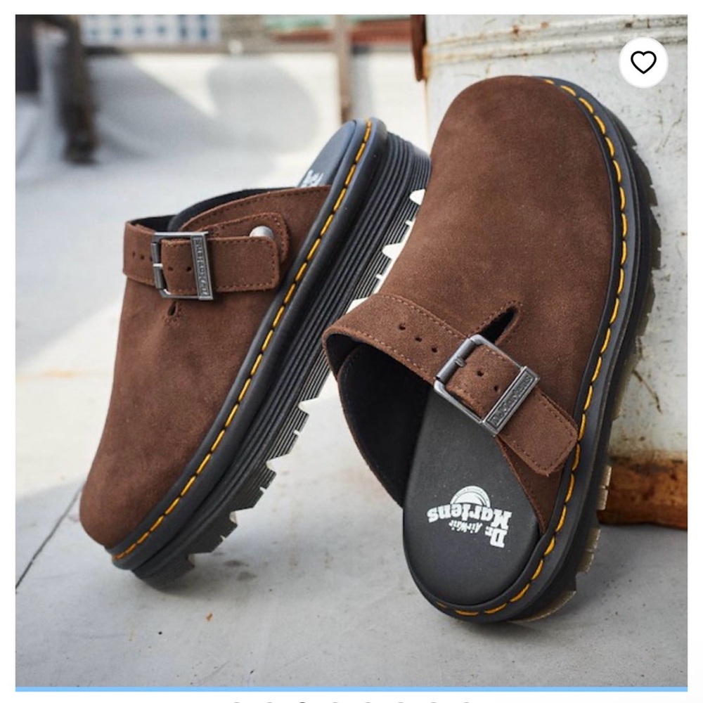 Dr. Martens Brown Suede Buckle Clogs